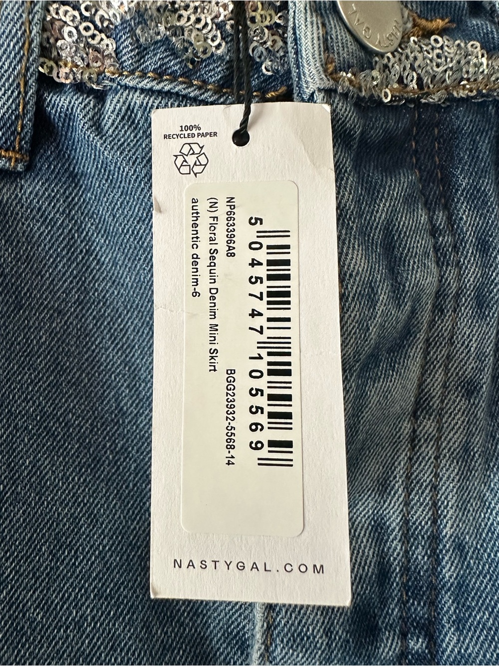 NWT Nasty Gal for Nordstrom Floral Sequin 100% Cotton Denim Mini Skirt, Sz 2 - Picture 3 of 9